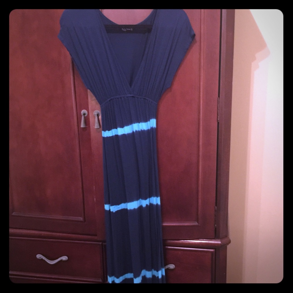 Navy & Turquoise Tie Die Maxi Casual T-Shirt Dress
